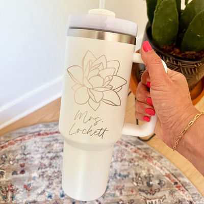 Custom Gift for Bride, Personalized 40 oz Tumbler with Handle & Straw