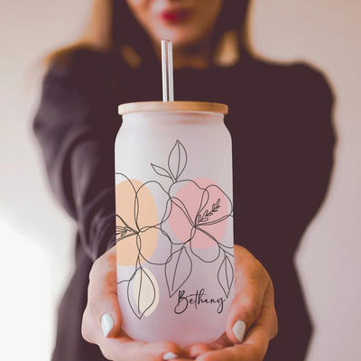 Custom Watercolor Floral Glass Tumbler Gift for Her