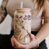 Custom Watercolor Floral Glass Tumbler Gift for Her