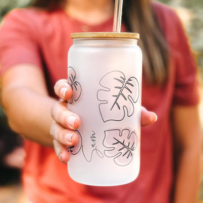 Custom Watercolor Floral Glass Tumbler Gift for Her