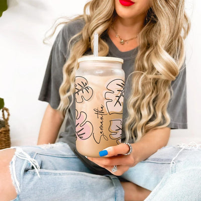 Custom Watercolor Floral Glass Tumbler Gift for Her