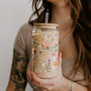 Custom Watercolor Floral Glass Tumbler Gift for Her