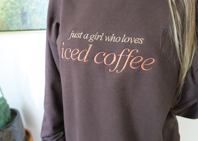 Women's Embroidered Just a Girl Who Loves Coffee Crewneck Sweatshirt