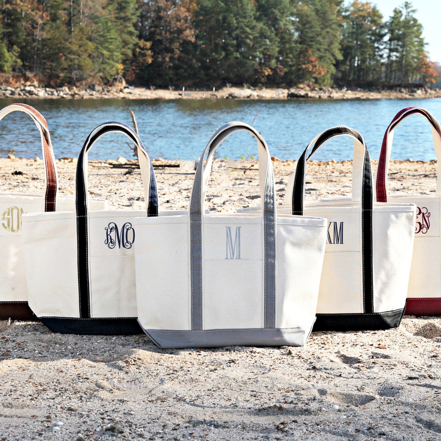 Medium Canvas Monogrammed Boat Tote Bag w Zipper - The White Invite