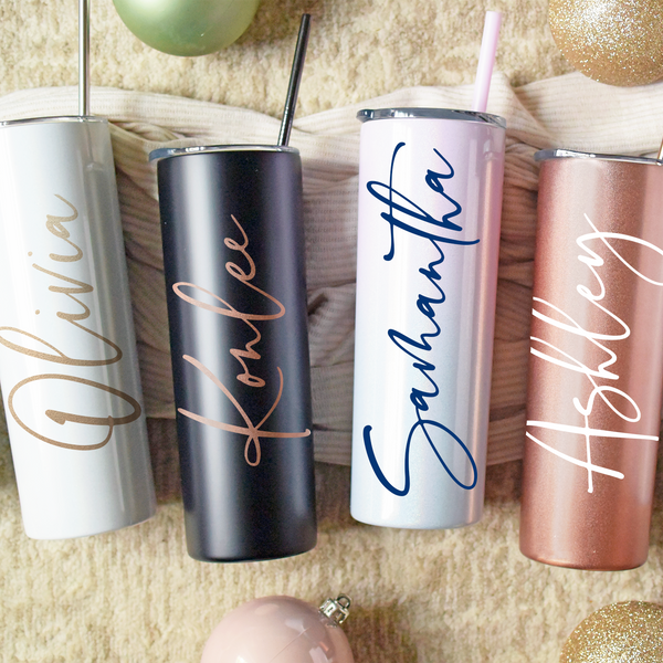 Personalized Glitter Stainless Steel Skinny Tumbler with Straw - The White  Invite