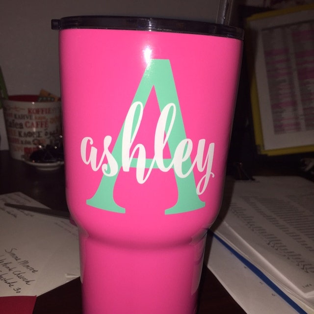 Light Pink Initial Tumbler Personalized Letter Cup Customized