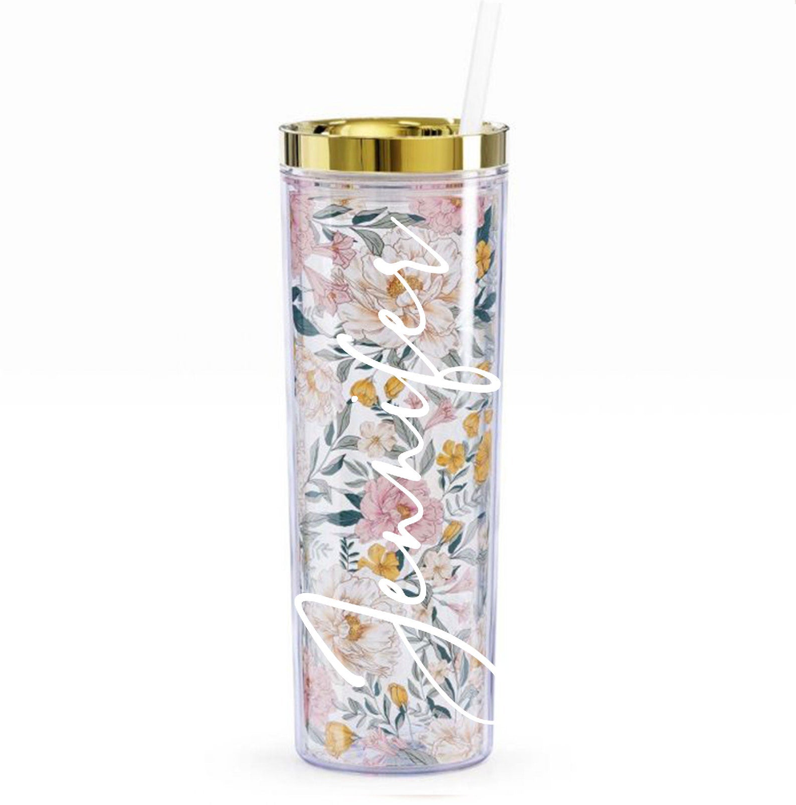 Personalized Acrylic Rubber Tumbler with Lid and Straw - The White
