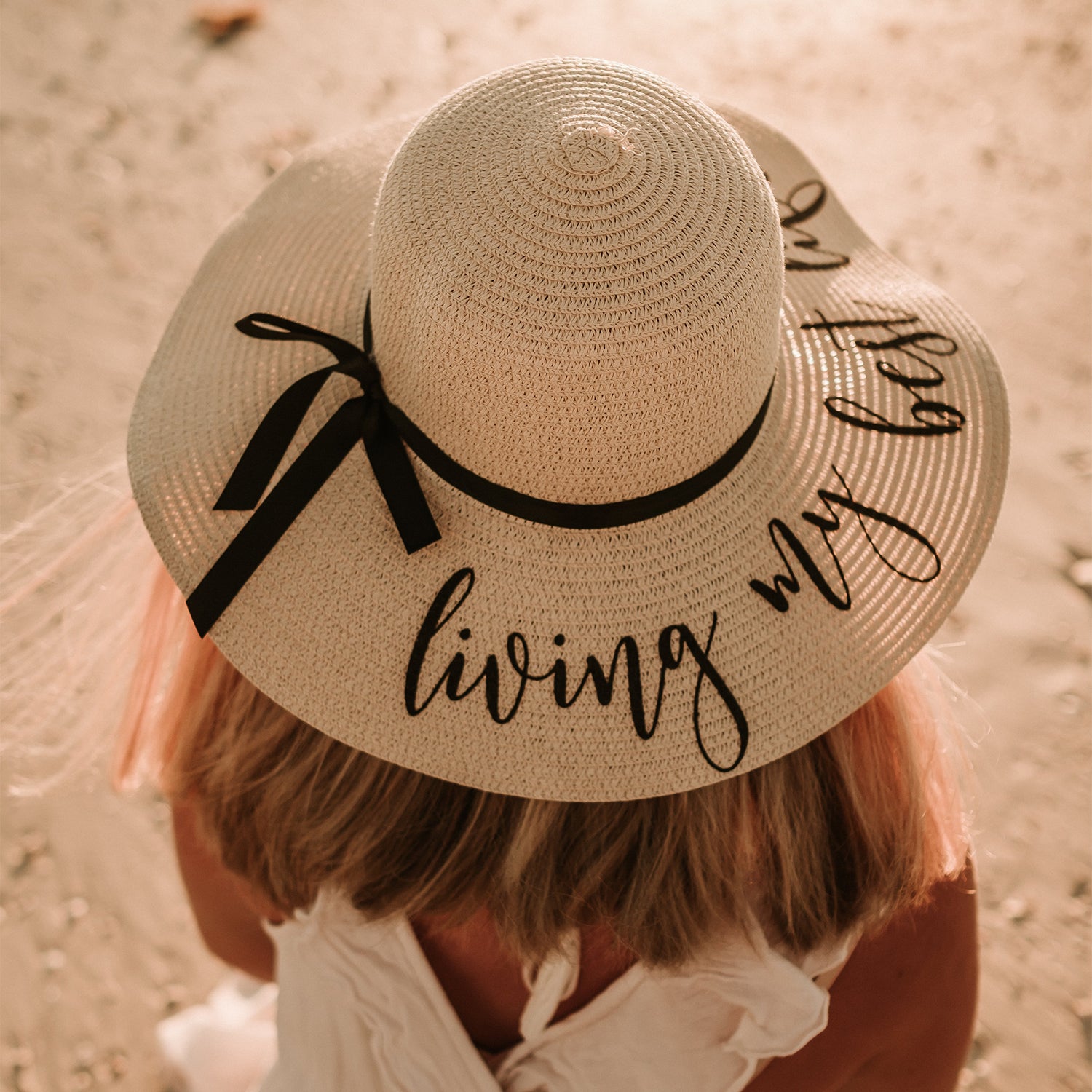 Personalized Living My Best Life (or Your Choice of Wording) Beach Hat -  The White Invite